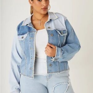 Ashley Stewart mix media Blue Denim Jacket size 26/28
